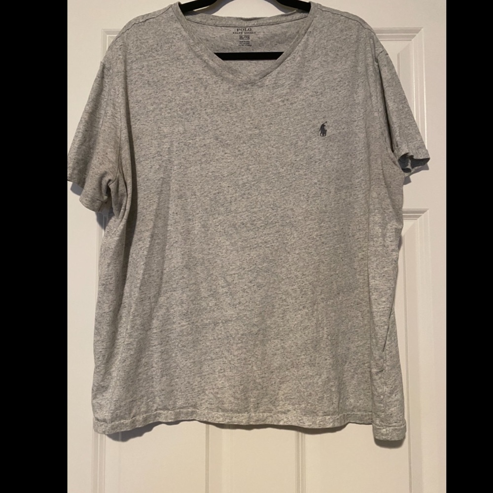 Polo Ralph Lauren light grey V neck short sleeve shirt; men’s XL.